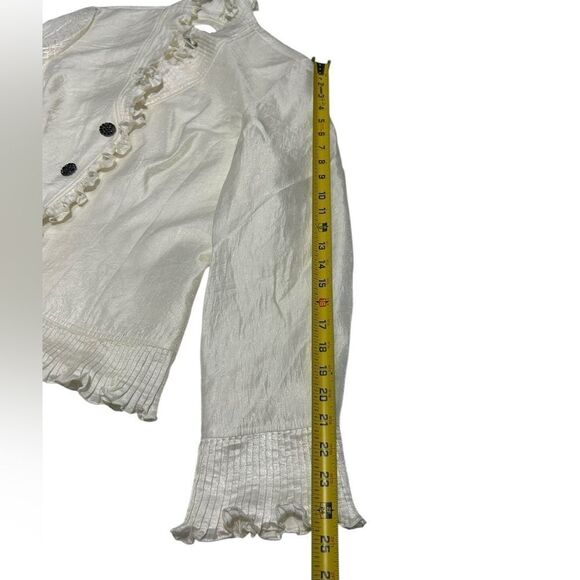 Victor Costa Vintage Ruffled Satin Blouse with Black Rhinestone Buttons Size 12 - Picture 8 of 9